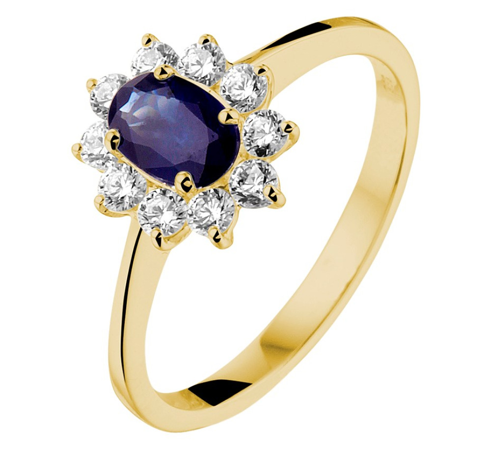 14-karaat-gouden-entourage-ring-met-blauwe-saffier-en-zirkonia