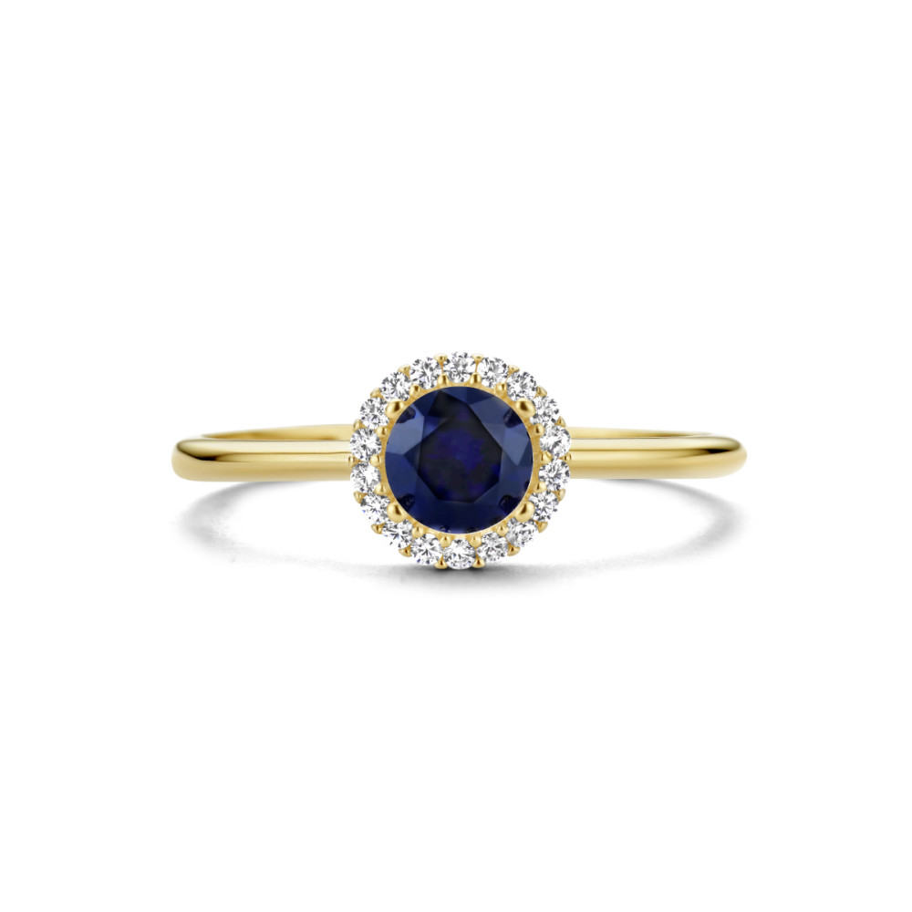 14-karaat-gouden-entourage-ring-met-blauwe-zirkonia