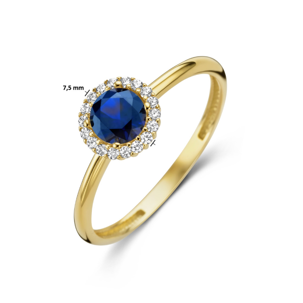 14-karaat-gouden-entourage-ring-met-blauwe-zirkonia