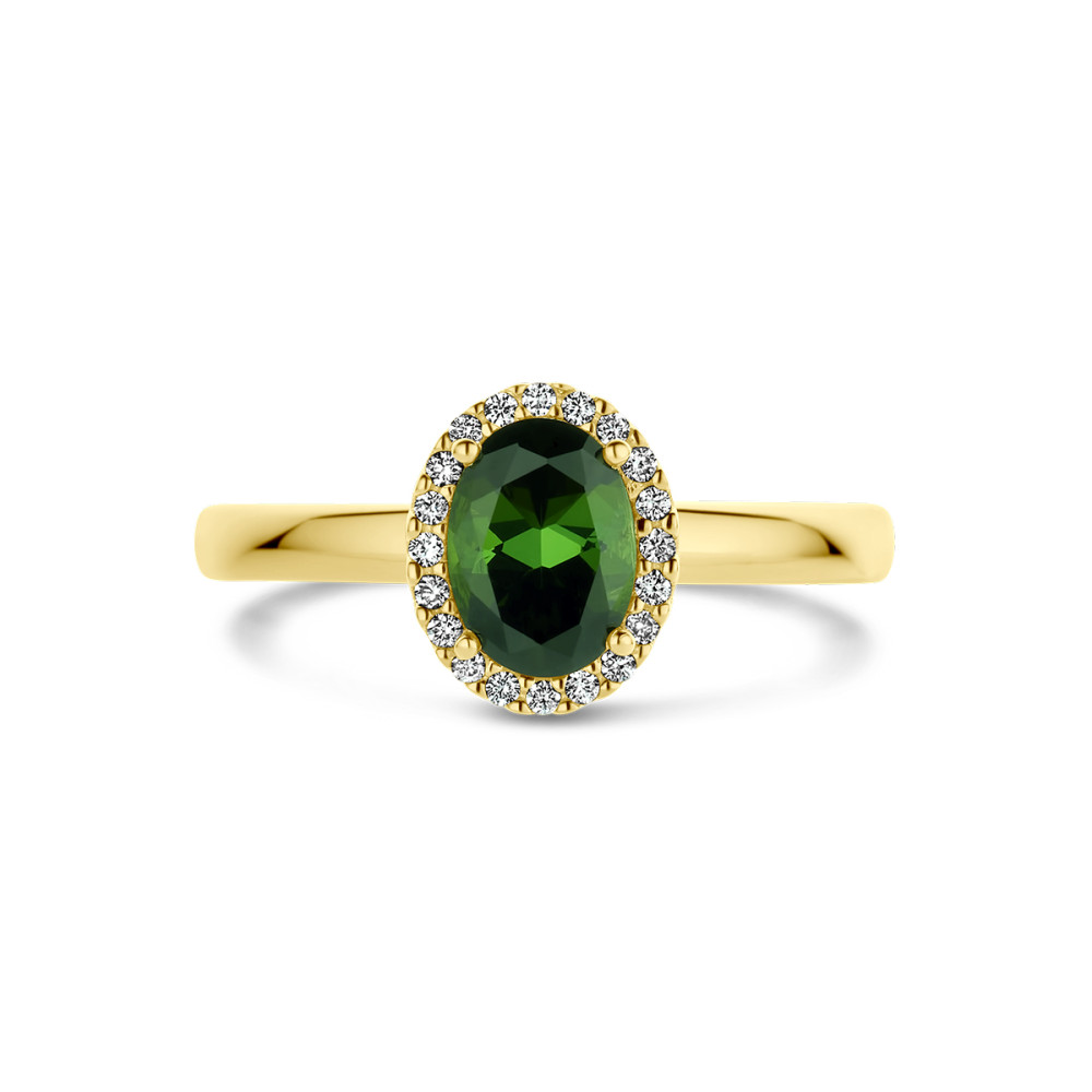 14-karaat-gouden-entourage-ring-met-ovale-groene-toermalijn-en-diamanten