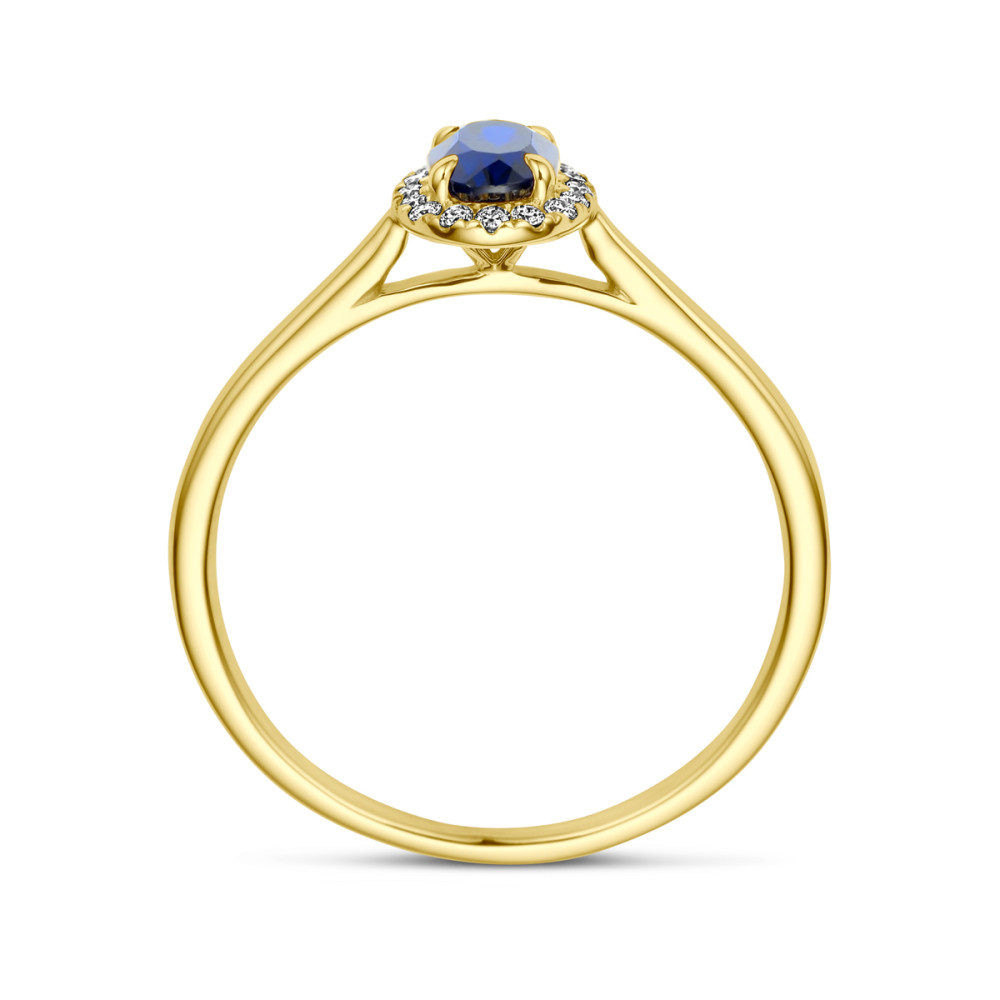 14-karaat-gouden-halo-ring-met-ovale-blauwe-lab-grown-saffier-en-diamanten