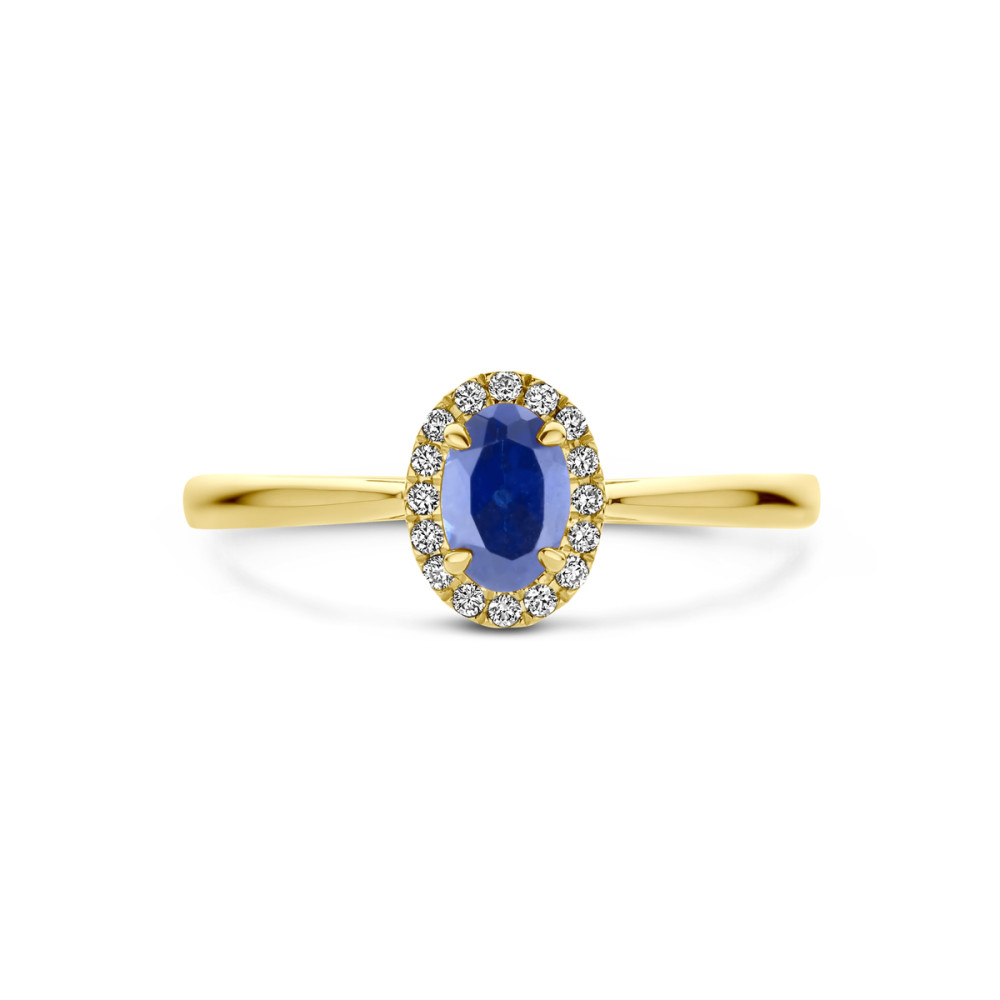 14-karaat-gouden-halo-ring-met-ovale-blauwe-lab-grown-saffier-en-diamanten
