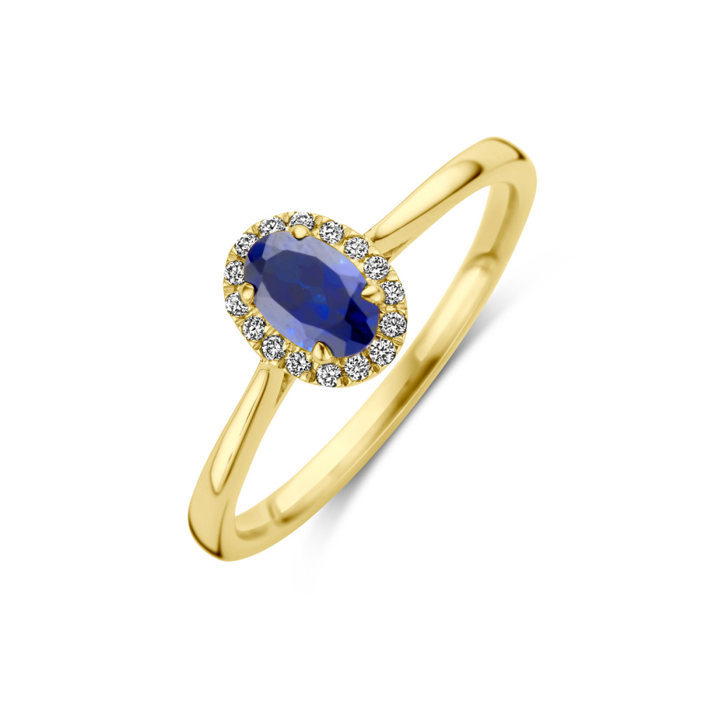 14-karaat-gouden-halo-ring-met-ovale-blauwe-lab-grown-saffier-en-diamanten