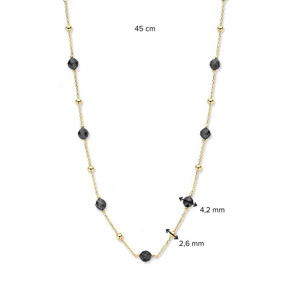 14-karaat-gouden-ketting-met-zwarte-zirkonia-bolletjes-glanzend-lengte-45-cm