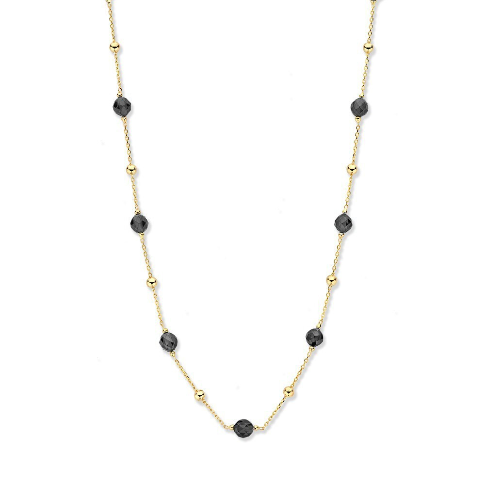 14-karaat-gouden-ketting-met-zwarte-zirkonia-bolletjes-glanzend-lengte-45-cm