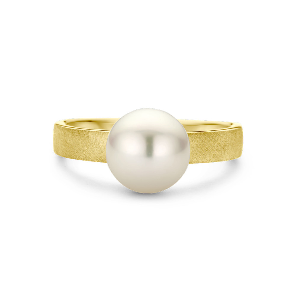 14-karaat-gouden-parelring-met-matte-afwerking