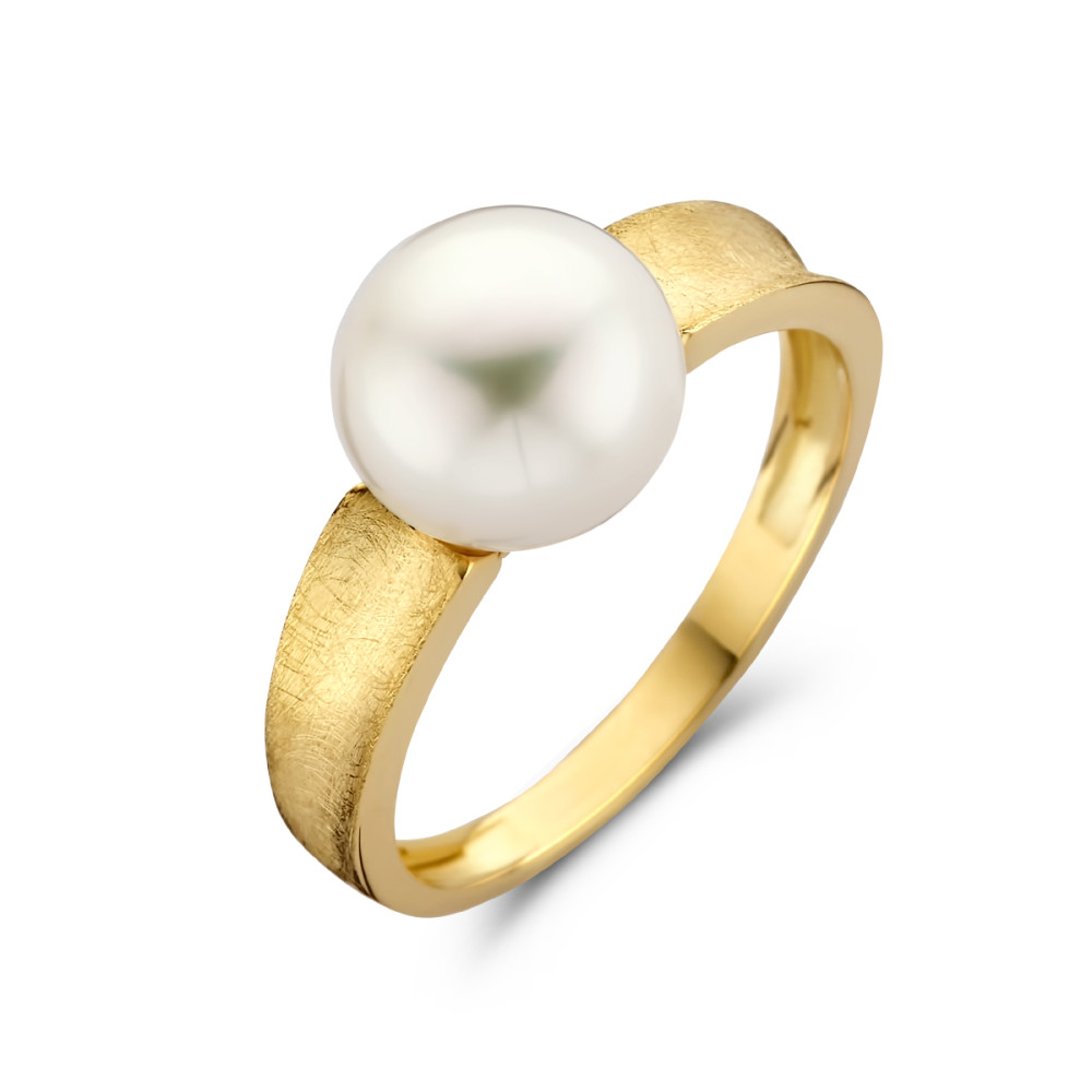 14-karaat-gouden-parelring-met-matte-afwerking-en-zoetwaterparel