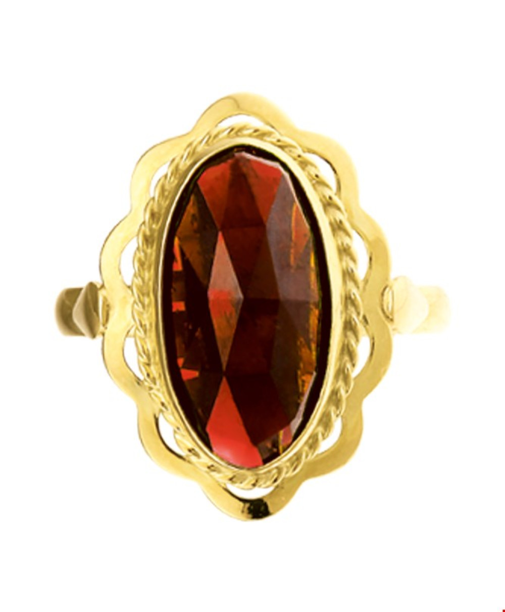 14-karaat-gouden-ring-met-ovale-granaat-en-golvend-patroon