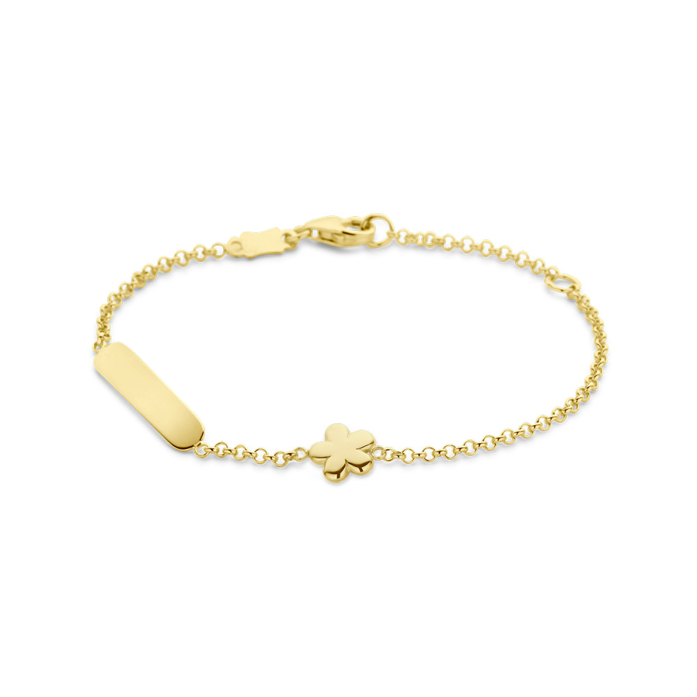 14-karaat-gouden-schakelarmband-met-bloem-en-graveerplaatje