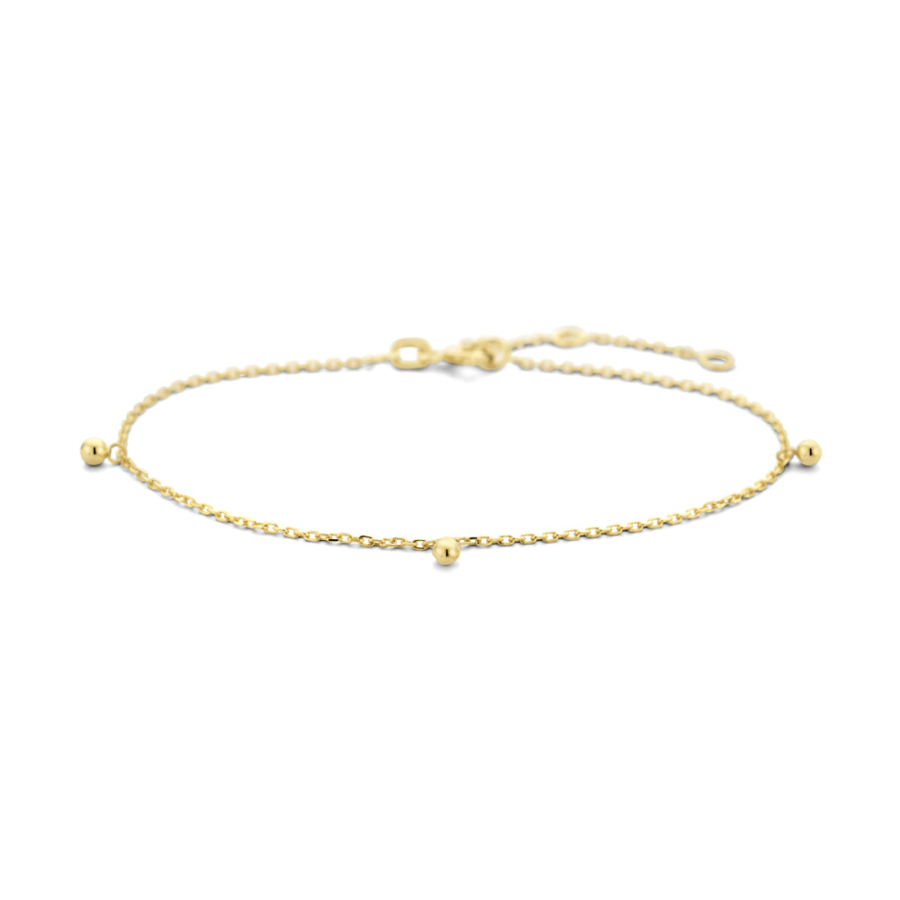 14-karaat-gouden-schakelarmband-met-drie-glanzende-bolletjes-2-5-mm-lengte-16-cm-17-5-cm-19-cm