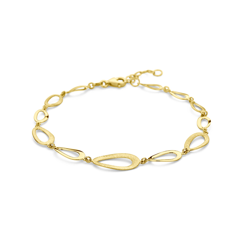 14-karaat-gouden-schakelarmband-met-matte-en-glanzende-druppelvormige-schakels