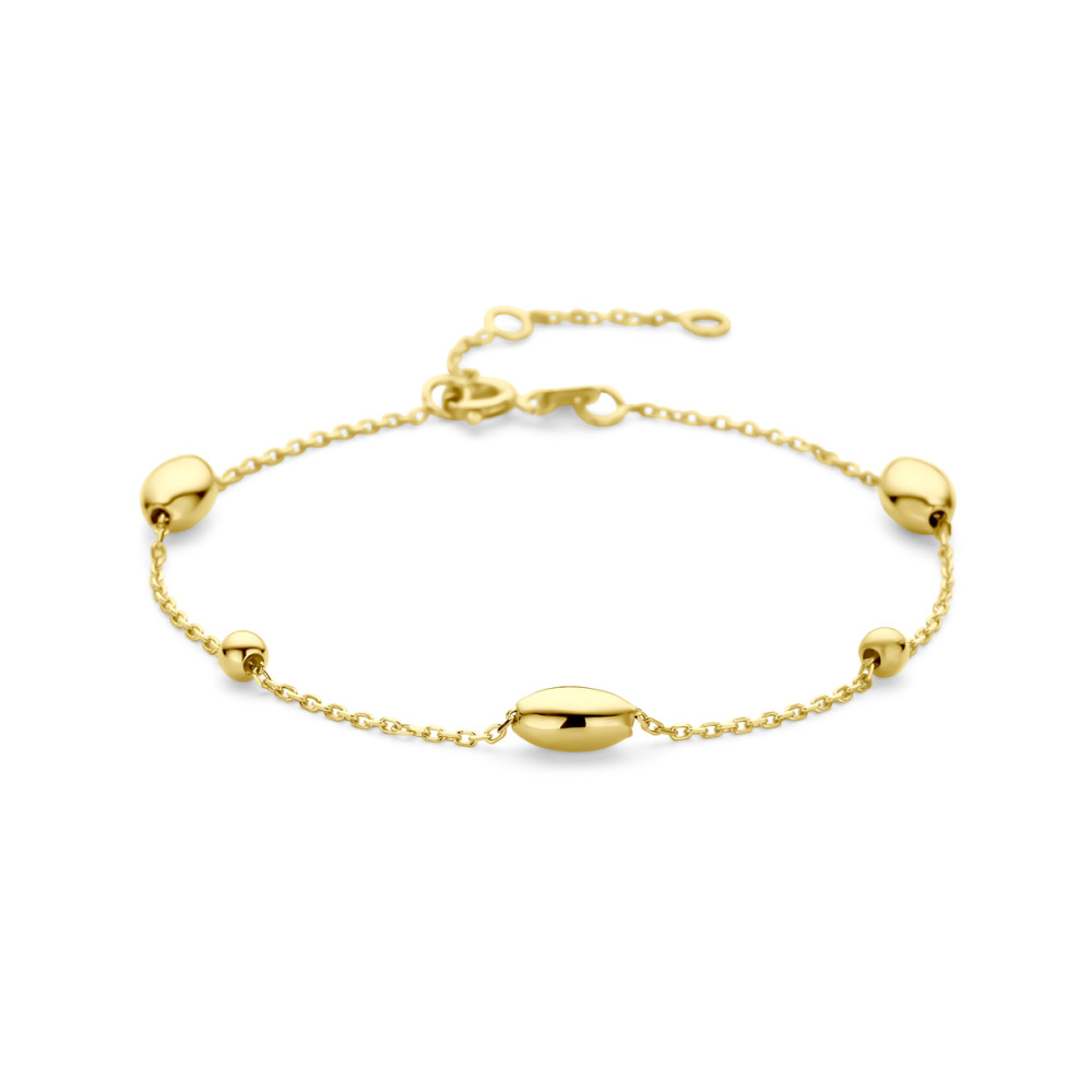 14-karaat-gouden-schakelarmband-met-ovale-en-ronde-hangers-lengte-16-cm-17-5-cm-19-cm