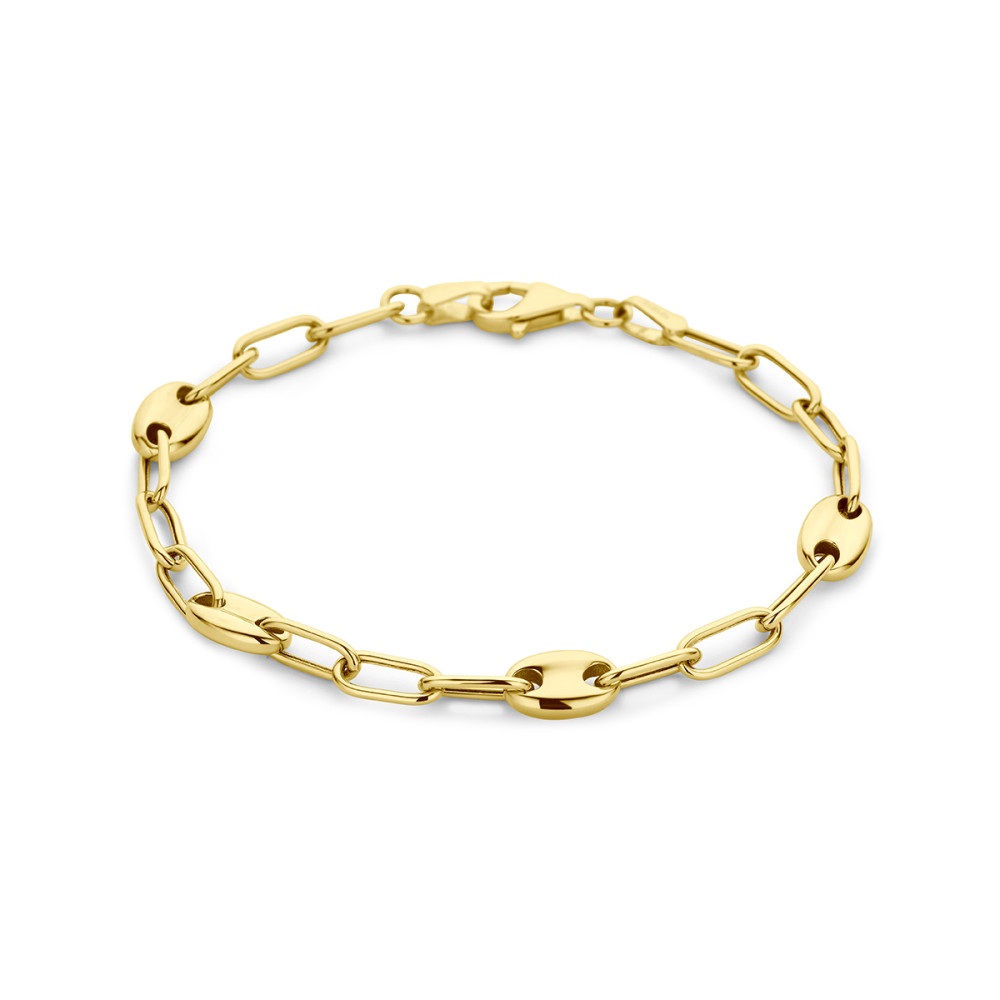 14-karaat-gouden-schakelarmband-met-paperclip-en-koffieboonschakels-6-mm-lengte-18-cm