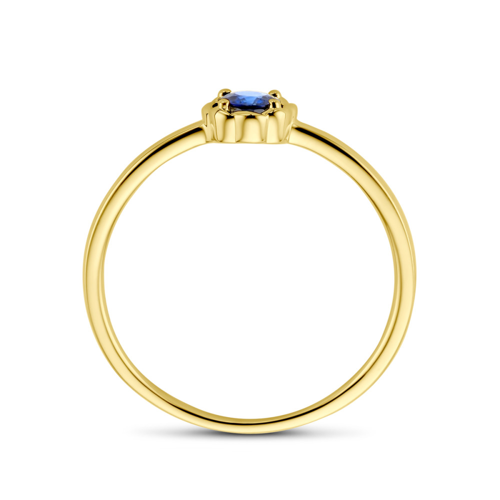 14-karaat-gouden-solitair-ring-met-blauwe-saffier-en-bewerkte-zetting