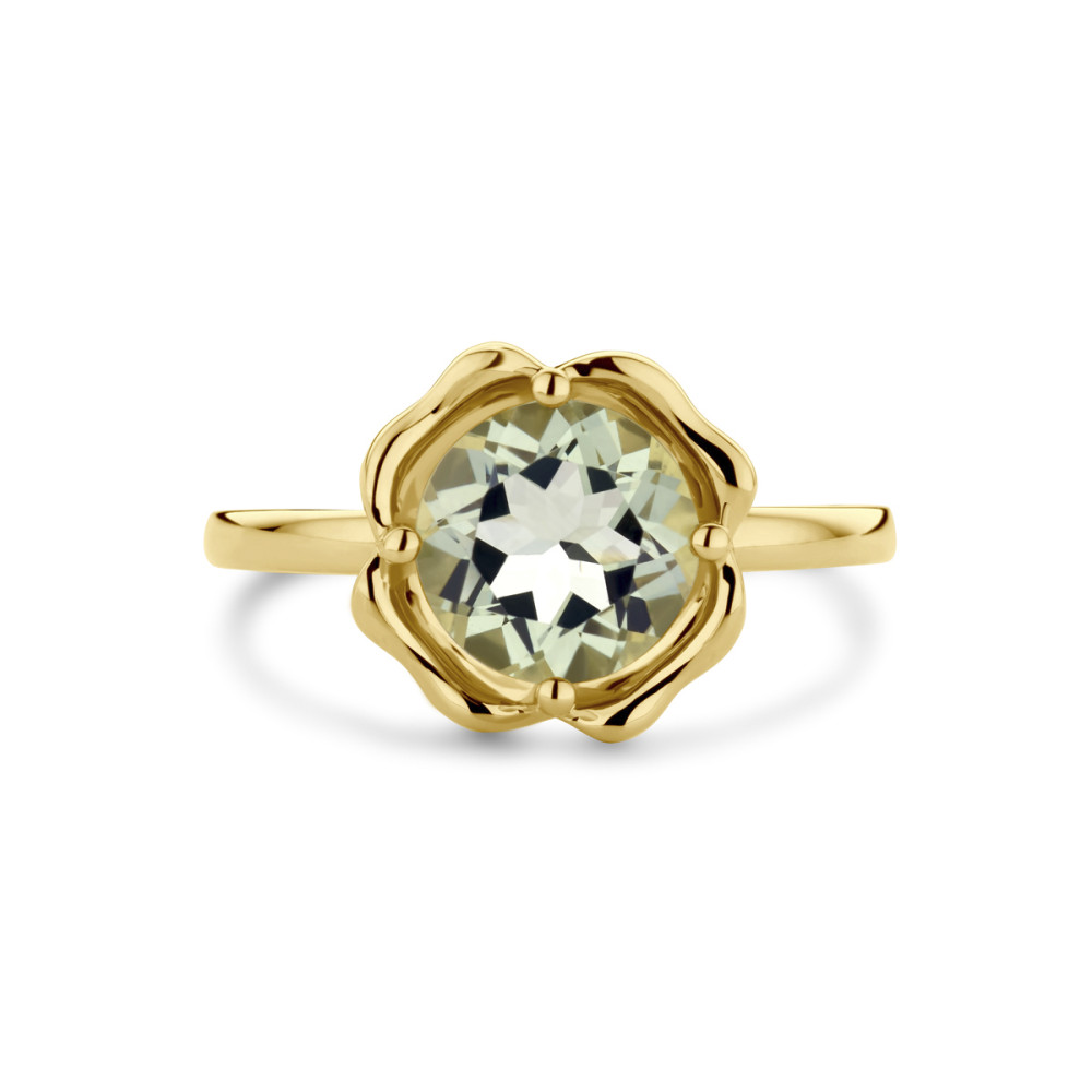 14-karaat-gouden-solitair-ring-met-bloemdesign-en-groene-amethist