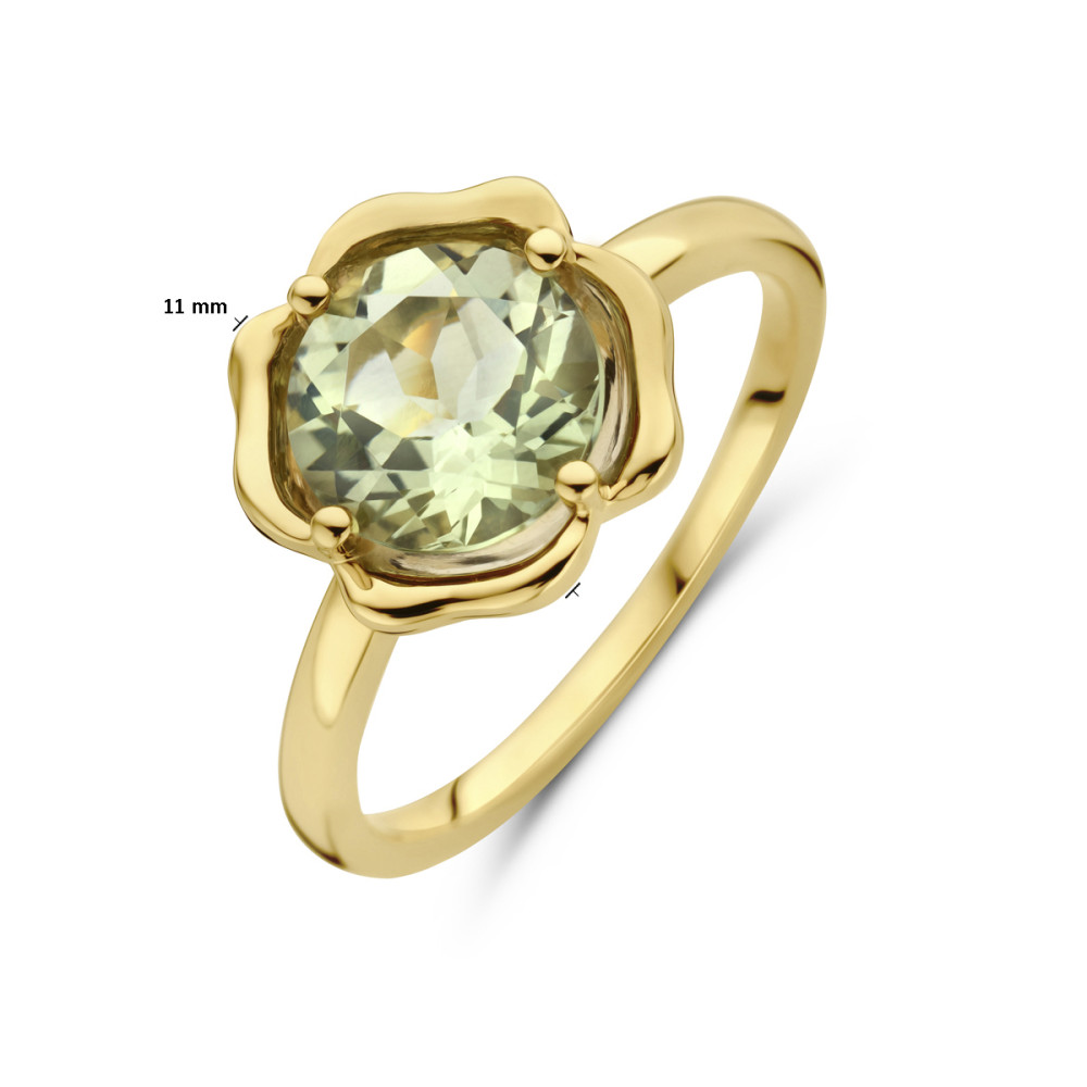 14-karaat-gouden-solitair-ring-met-bloemdesign-en-groene-amethist