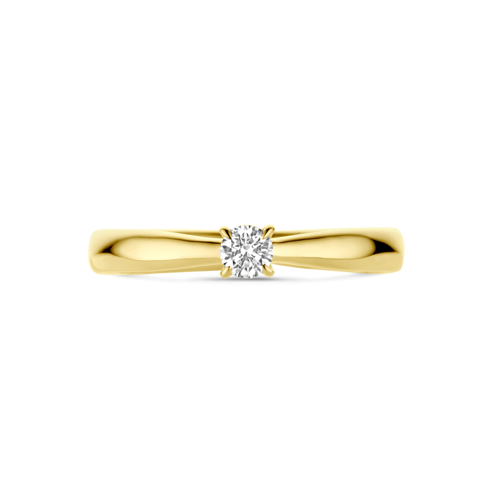 14-karaat-gouden-solitair-ring-met-diamant-van-0-15-crt-tapse-band