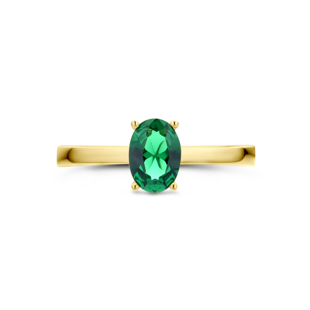 14-karaat-gouden-solitair-ring-met-groene-ovale-zirkonia