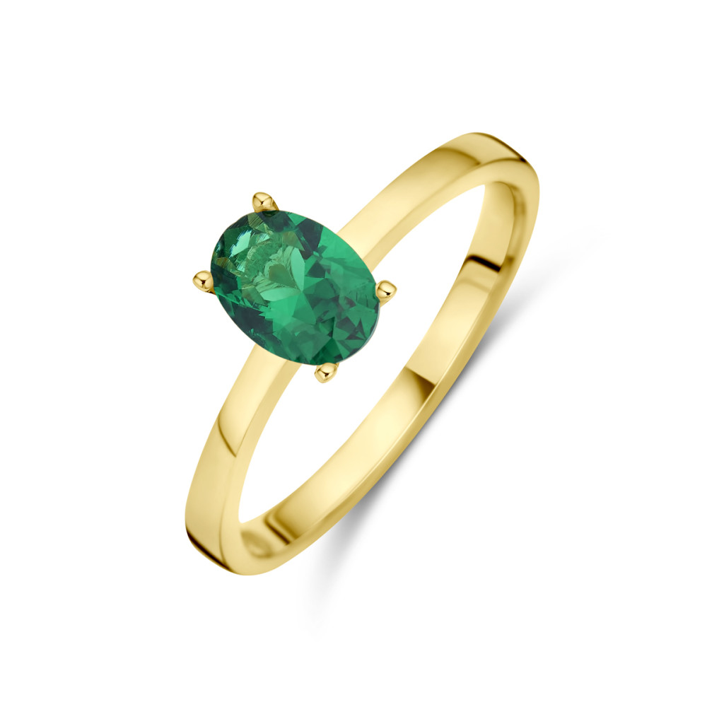 14-karaat-gouden-solitair-ring-met-groene-ovale-zirkonia