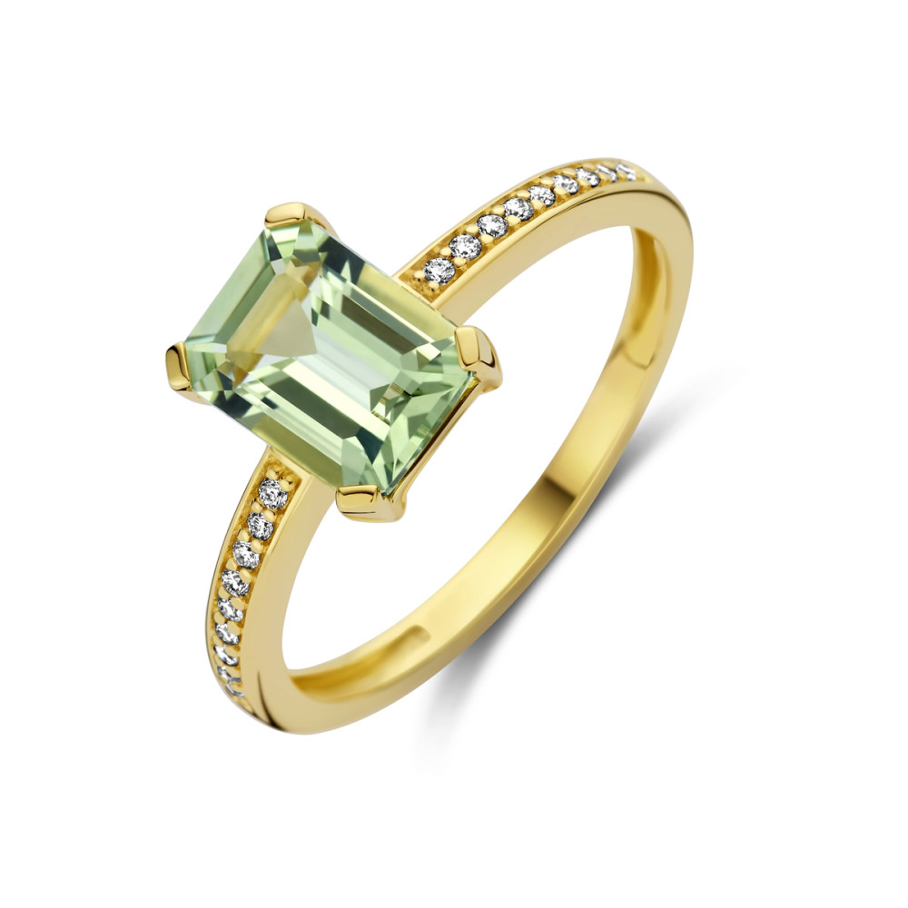 14-karaat-gouden-solitair-ring-met-rechthoekige-groene-amethist-en-diamanten