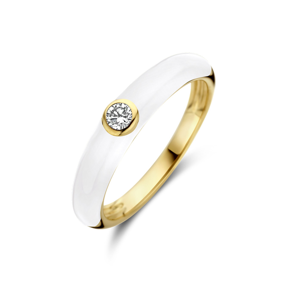 14-karaat-gouden-solitair-ring-met-wit-emaille-en-diamant