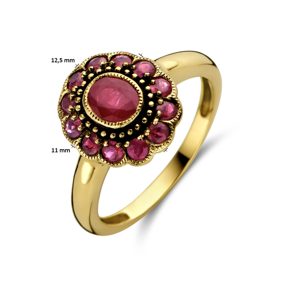 14-karaat-gouden-vintage-ring-met-roze-robijn-in-bloemvorm