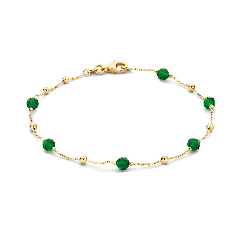 14-karaats-gouden-kralenarmband-met-donkergroene-zirkonia-stenen