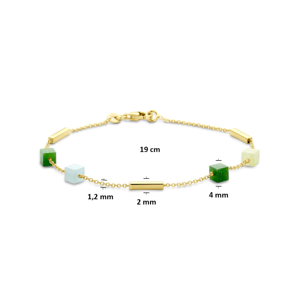 armband-14-karaat-goud-kubus-kwartsiet-stenen-blauw-en-groen-1-2-mm-breedte-lengte-19-cm
