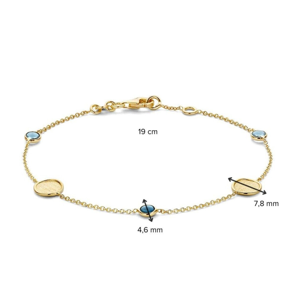 armband-blauwe-topaas-en-14-karaat-gouden-matte-rondjes-lengte-19-cm