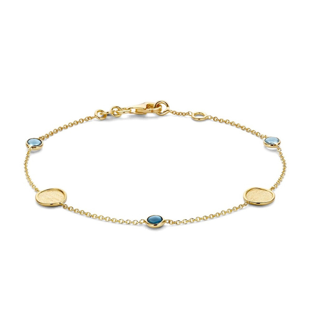 armband-blauwe-topaas-en-14-karaat-gouden-matte-rondjes-lengte-19-cm