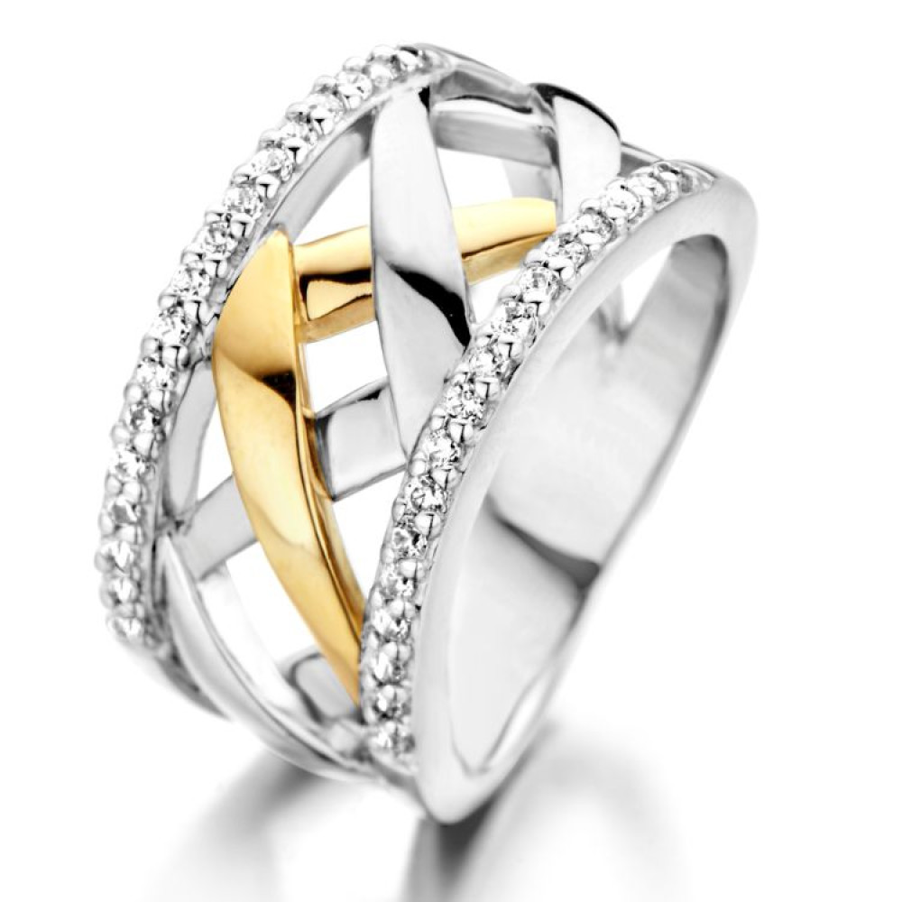 crossover-pave-ring-van-14-karaat-goud-en-zilver-met-zirkonia-en-modern-ontwerp