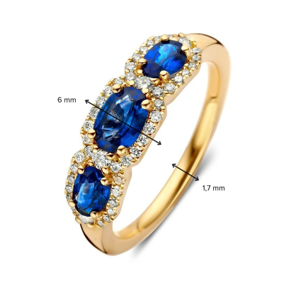 entourage-ring-14-karaat-goud-koningsblauw-saffier-transparant-diamant-0-27-crt-6-mm-breedte