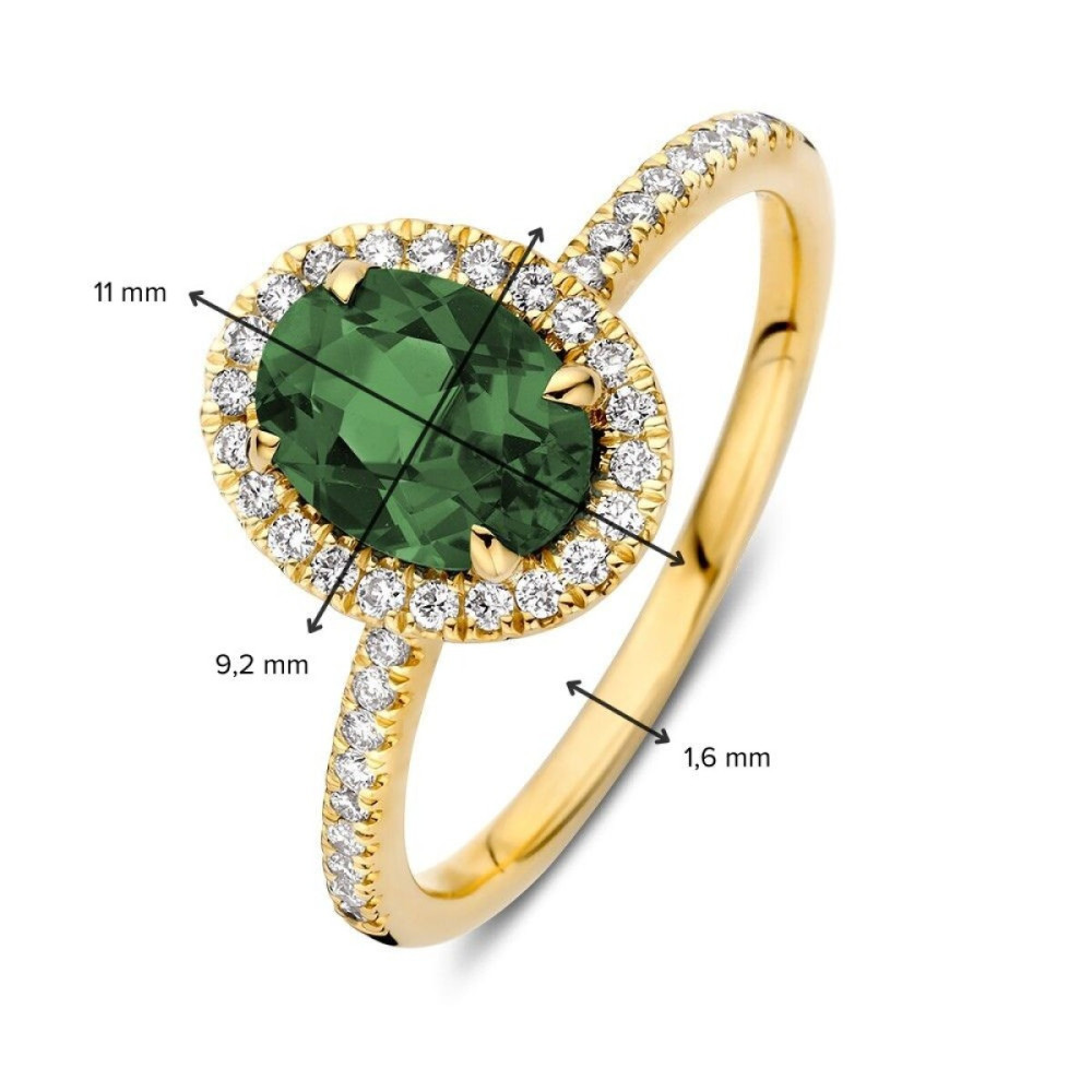 entourage-ring-14-karaat-goud-toermalijn-groen-1-22-crt-diamant-0-24-crt-11-mm-breedte