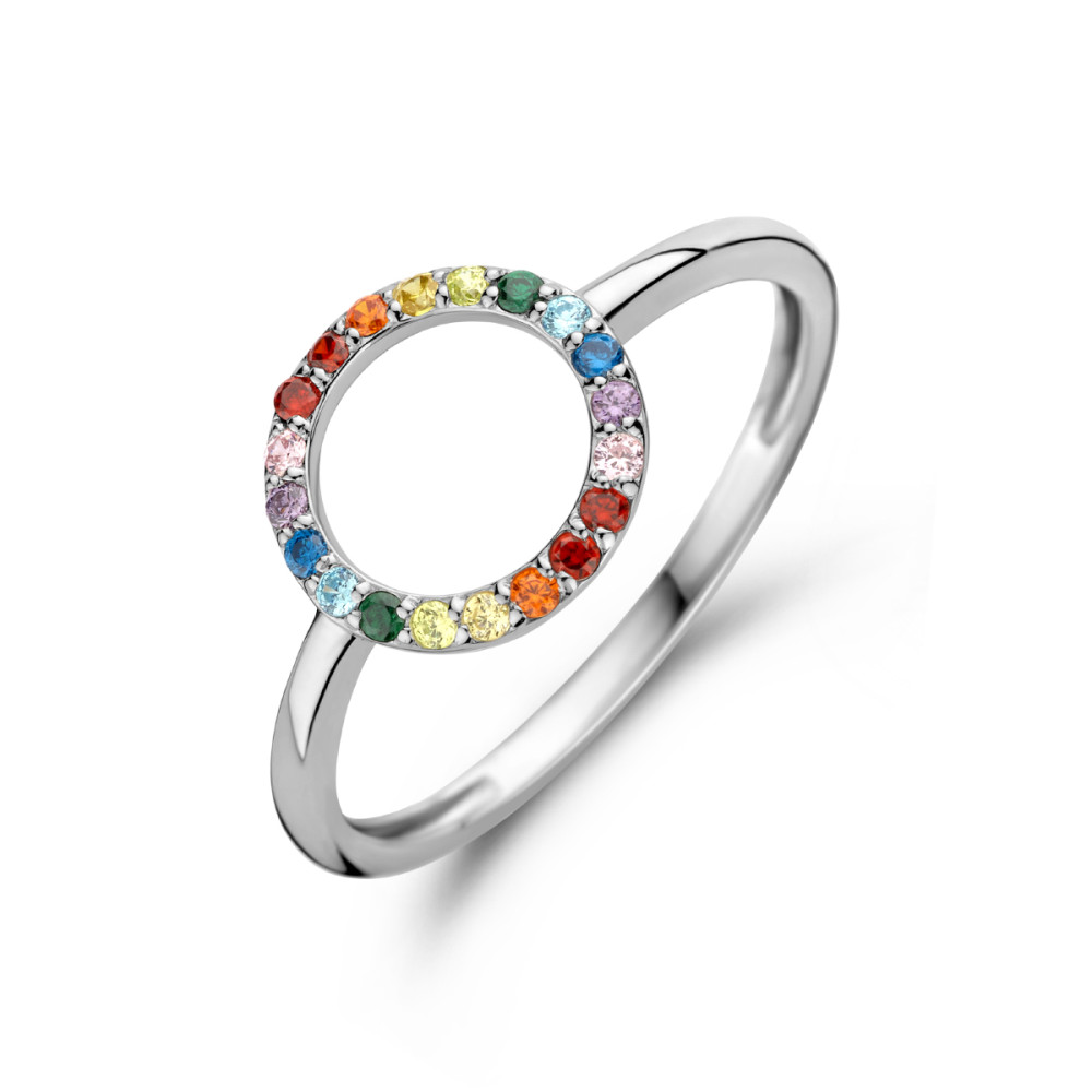 gerhodineerde-zilveren-ring-met-open-rondje-en-veelkleurige-zirkonia-s