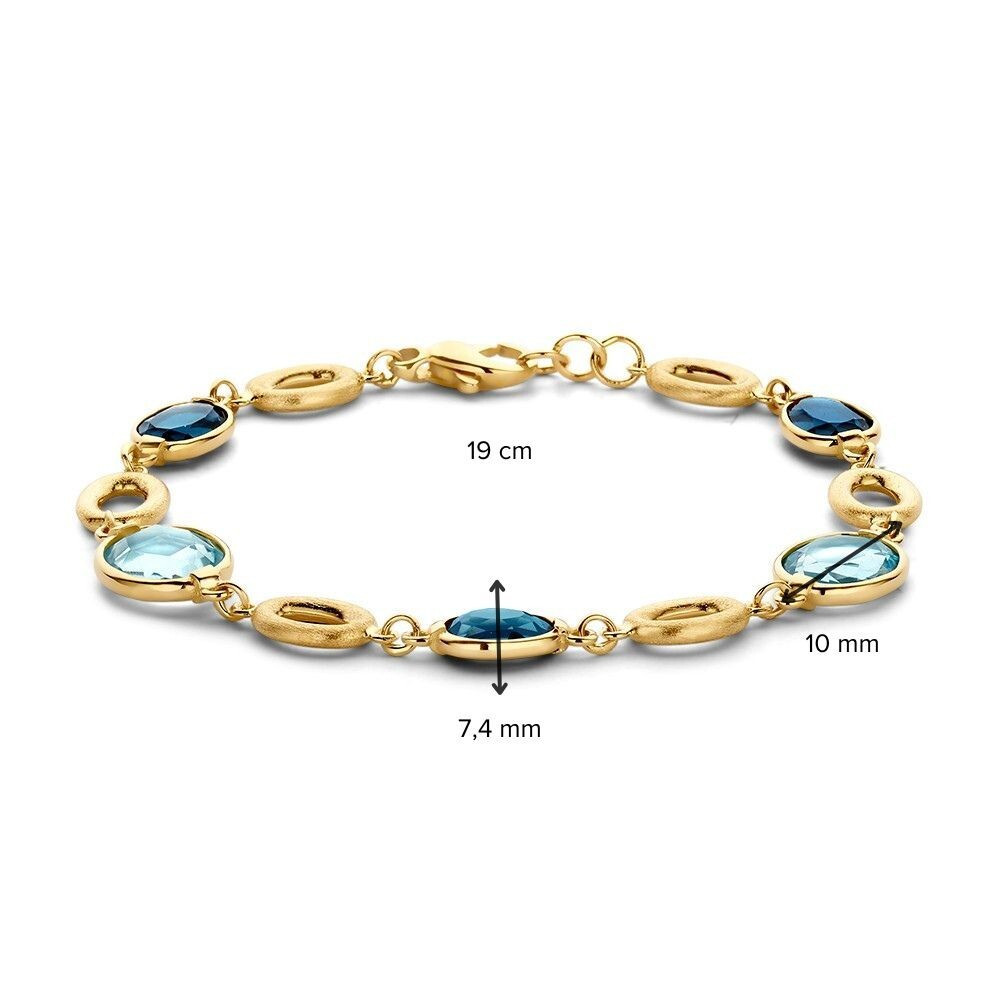 gouden-armband-met-matte-ovalen-en-blauwe-topaas-stenen-lengte-19-cm