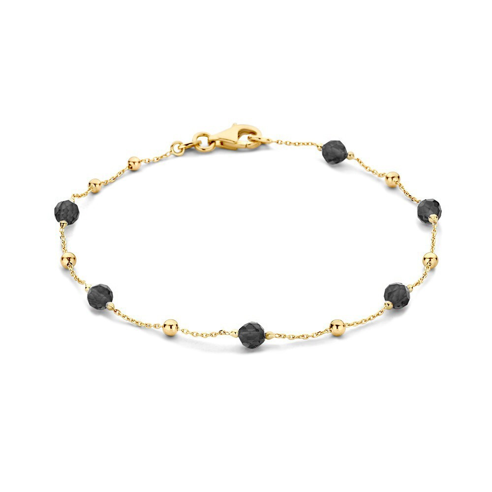 gouden-armband-met-ronde-zwarte-zirkonias-en-glanzende-bolletjes-lengte-19-cm