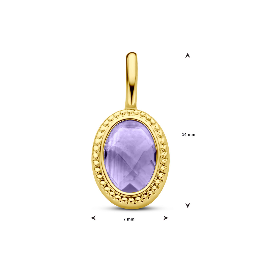 gouden-hanger-met-ovale-paarse-amethist-en-bolletjesrand-hoogte-14-5-mm