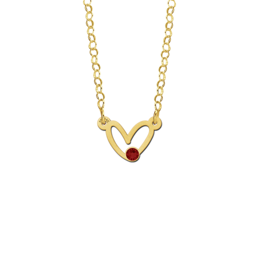 gouden-jasseron-ketting-met-speelse-hartjes-hanger-en-geboortesteen-naar-keuze-lengte-42-cm
