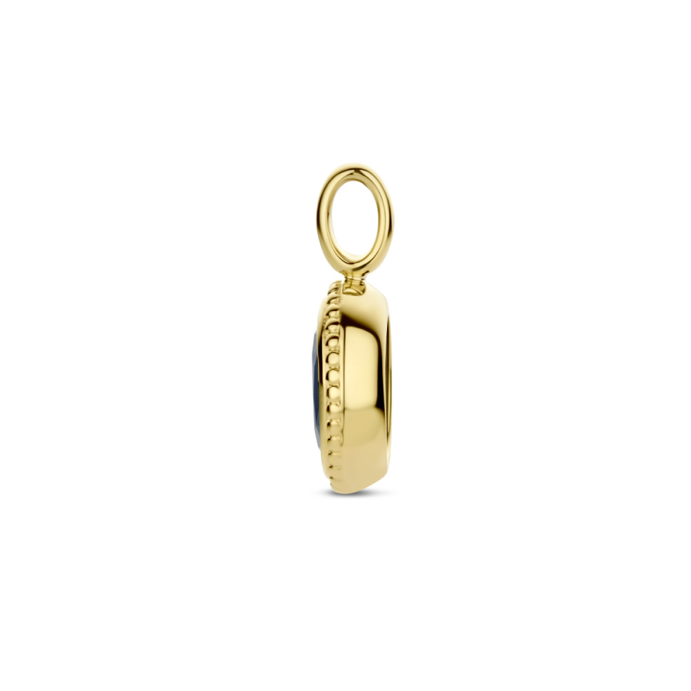 gouden-ovale-hanger-met-blauwe-saffier-en-bolletjesrand-6-mm-breed-hoogte-12-mm