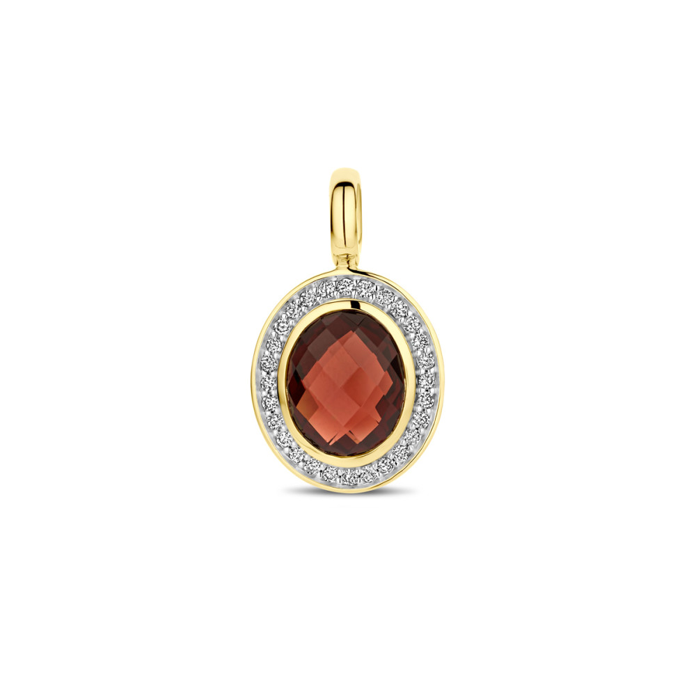 hanger-14-karaat-gouden-ovaal-met-granaat-en-0-18-crt-diamanten-13-mm-breed-x-21-mm-hoog