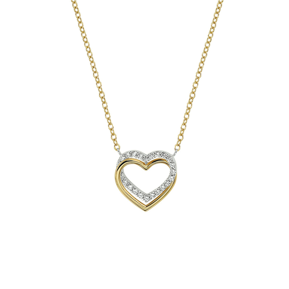 hartjes-ketting-bicolor-14-karaat-zirkonia-glanzend-13-mm-breedte-hanger-lengte-40-44-cm