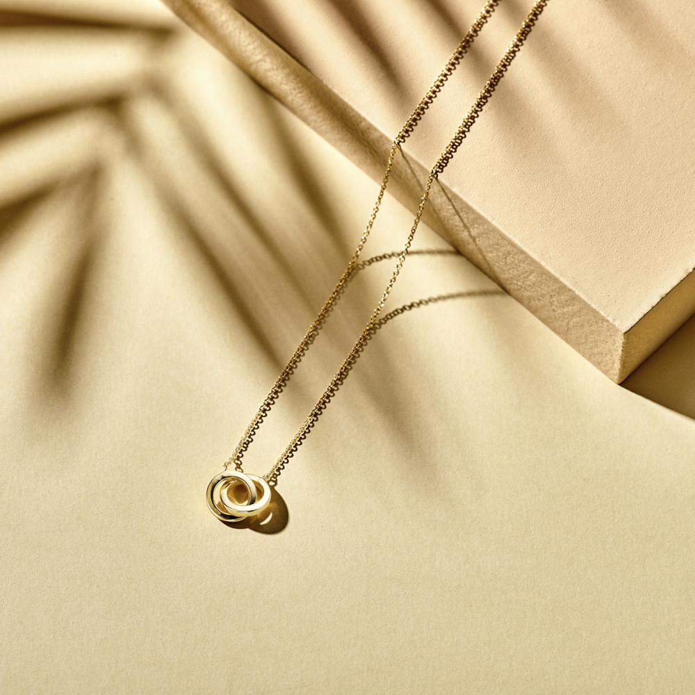 ketting-14-karaat-goud-dubbele-cirkel-hanger-anker-glanzend-lengte-40-42-44-cm