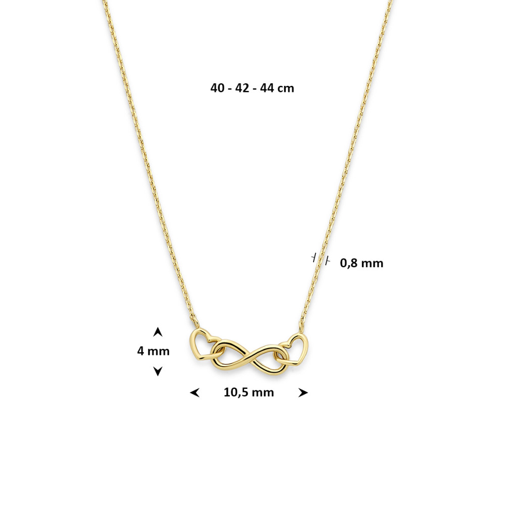ketting-14-karaat-goud-met-infinity-hanger-en-2-hartjes-0-8-mm-breedte-lengte-40-42-44-cm