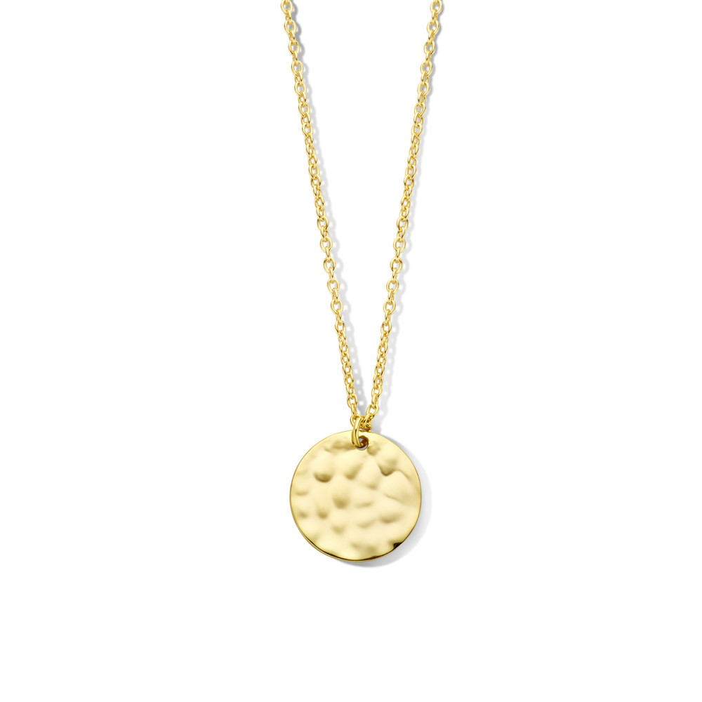 ketting-gold-plated-met-ronde-hanger-gehamerde-textuur-lengte-42-46-cm