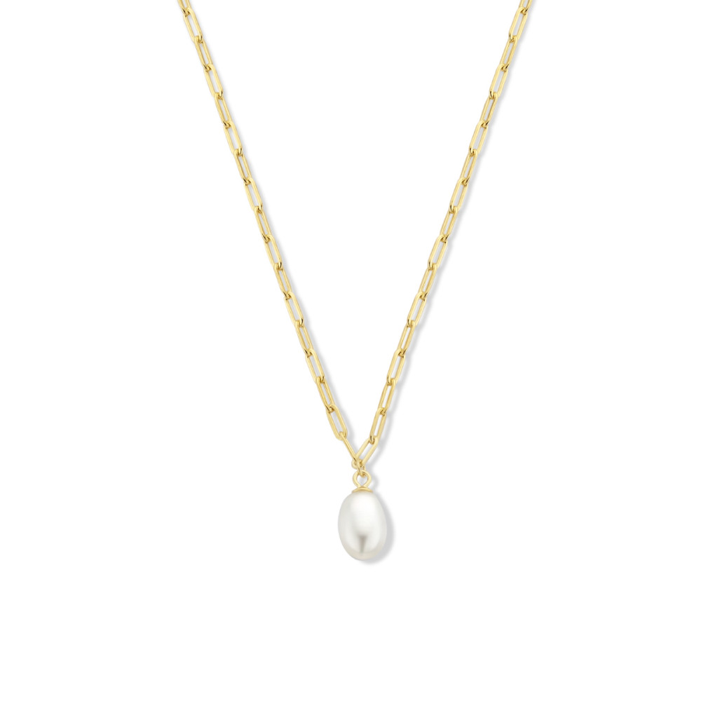 ketting-gold-plated-paperclip-schakels-en-zoetwaterparel-2-mm-breedte-lengte-41-45-cm