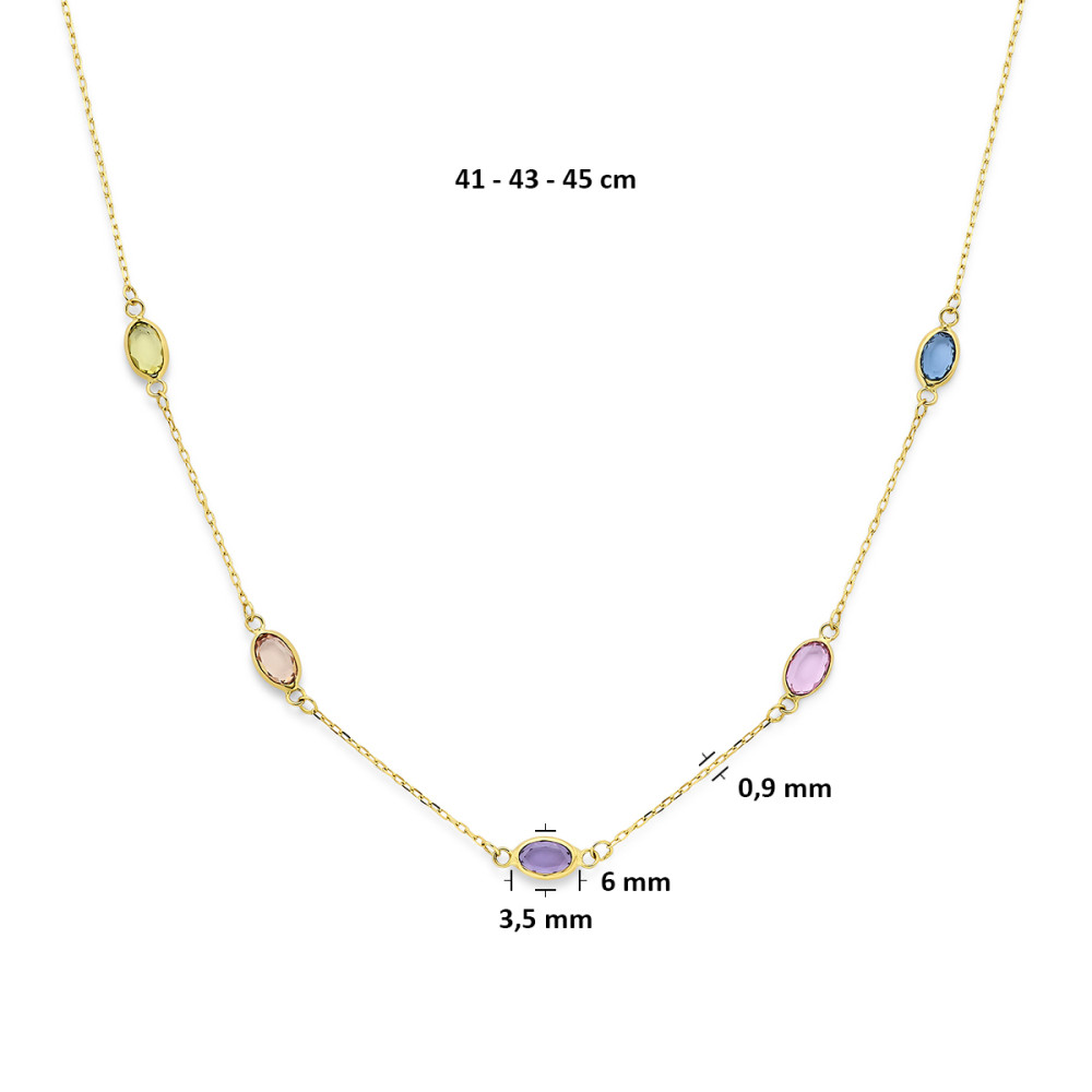 ketting-met-14-karaat-gouden-ankerschakel-en-man-made-peridoot-en-amethist-stenen-0-9-mm-lengte-41-43-45-cm