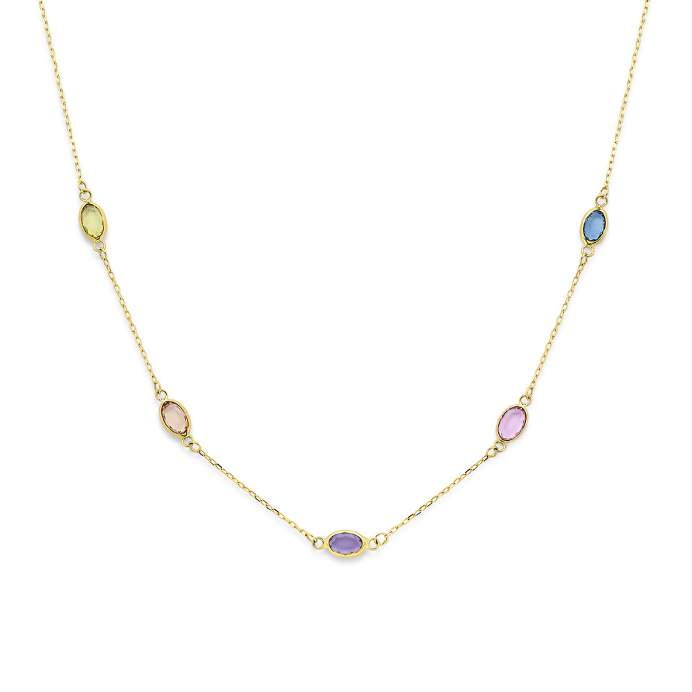 ketting-met-14-karaat-gouden-ankerschakel-en-man-made-peridoot-en-amethist-stenen-0-9-mm-lengte-41-43-45-cm
