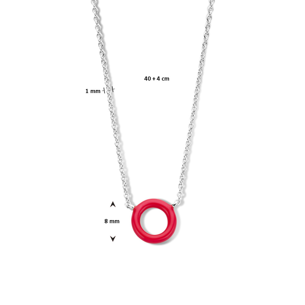 ketting-rode-open-cirkel-hanger-925-zilver-en-emaille-lengte-40-cm