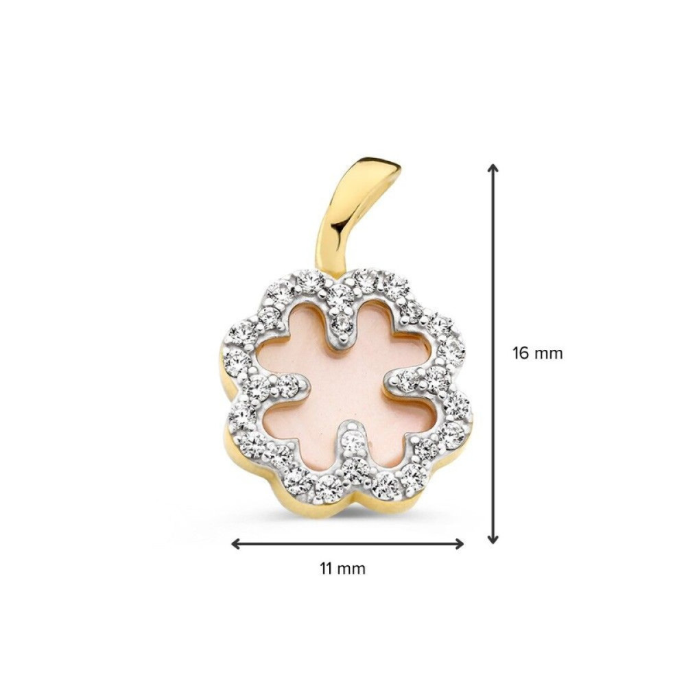 klavertje-vier-hanger-goud-roze-parelmoer-en-zirkonia-rand-11-mm-breed-x-16-mm-hoog