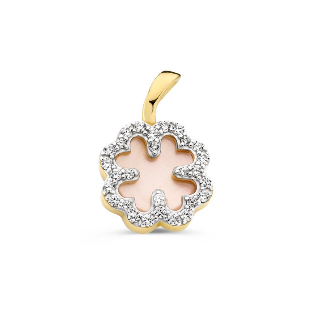 klavertje-vier-hanger-goud-roze-parelmoer-en-zirkonia-rand-11-mm-breed-x-16-mm-hoog